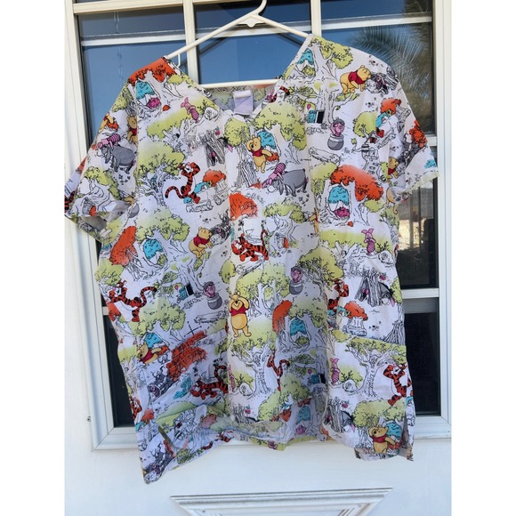 Disney Other - Disney Winnie the Pooh Hundred Acre Wood Scrub Top V-Neck Multicolor Large